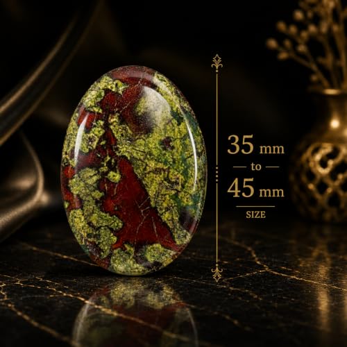 Natural Polished Thumb Palm Crystal for Meditation, Dragon Blood Worry Stone for Stress Relief, Anxiety Support & Pocket Reiki Healing - color: Green and Red