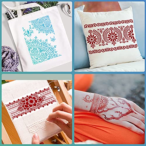 Outus 12 Pcs Mandala Stencils for Painting | Templates Flower Stencils Mandala Reusable Rectangle Stencil, for Wood Floor Drawing Craft DIY Wall Tile Furniture Decoration