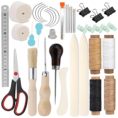 Book Binding Kits Bookbinding Kit Book Binding Materials Bone Folder Tool | 41 Pcs Bookbinding Supplies Book Making Kit with Binding Ribbon Brush Waxed Thread, Awl for Bookbinding - color: 41 Pcs Style A