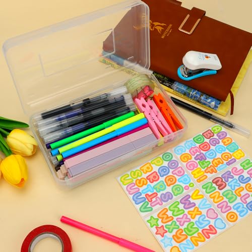 Clear Large Pencil Case Hard Plastic Pencil Box Office Supplies Storage Container Organizer Boxes for Girls Boys Big Capacity 1 Pack for Journaling Stationery Sticker Craft Hobby Art Supplies Medium - color: Clear