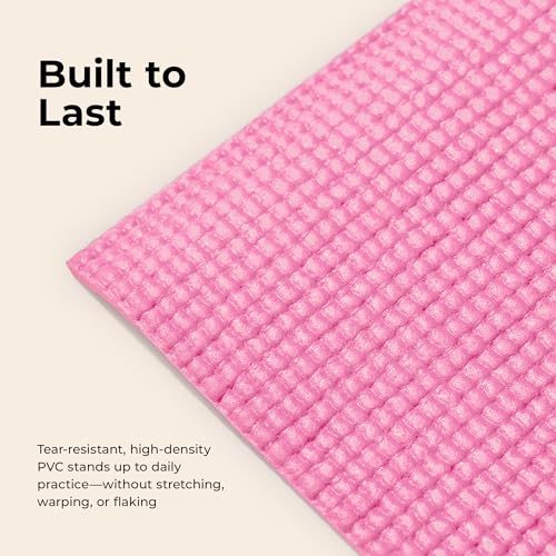 Sunny Health & Fitness Exercise Yoga Mats - Non-Slip Support for Home & Gym | Supportive Comfort, Non-Slip, Durable & Portable, Yoga, Pilates, Meditation, Stretching, Floor Workouts, Multi-Size - color: Classic Pink