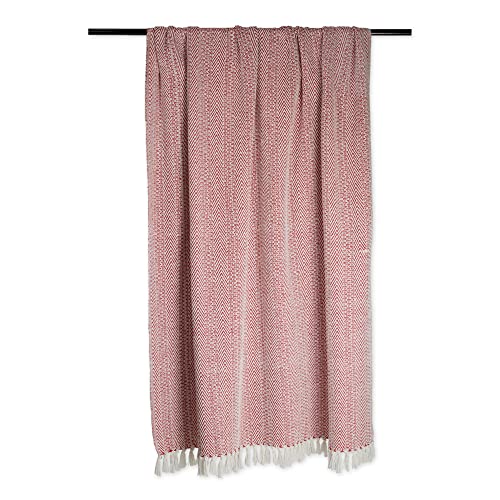 DII Herringbone Striped Collection Cotton Throw Blanket, 50x60, Barn Red - color: Barn Red, size: 50x60"