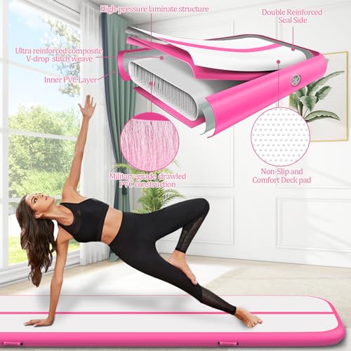 Air Mat Tumble Track, Gymnastics Mats Tumbling Track with Electric Air Pump for Home Use Cheerleading Training Kids Gym Yoga - color: Pink, size: 10ftx3.3ftx4inch