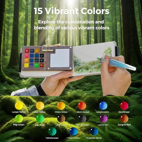 Mini Watercolor Paint Set,Portable mini Travel Watercolor 7pc kit, | Watercolor Set With Paint,Watercolor Kit Bag, Brush,Sketchbook,Collapsible Kettle, Ideal for Beginners,Painting Enthusiasts
