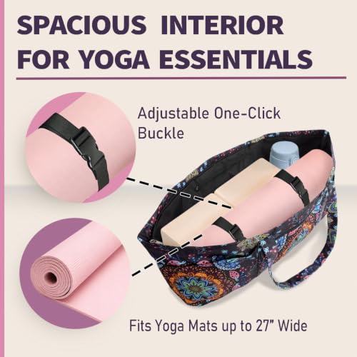 Yoga Mat Bag Yoga Tote Bag with Large Waterproof Zipper Pocket and Drawstring Pocket Yoga Mat Bag Carrier Fit Most Size Mats and All You Stuff - color: purple orange