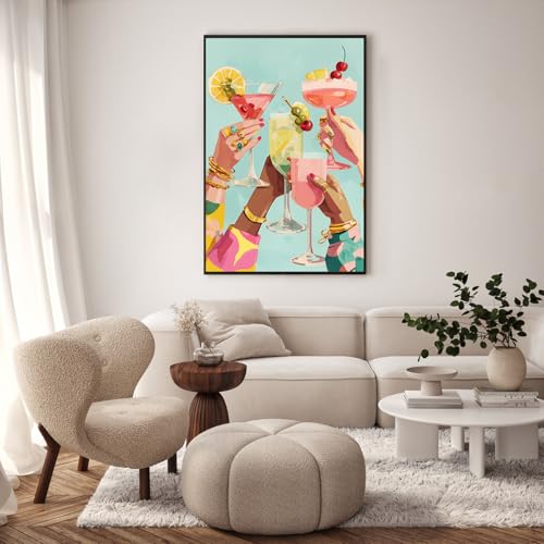 Framed Paint by Numbers Kit for Adults, Cocktail Cheers, 8 x 12 Inch | DIY Adult Paint by Number Kit for Beginners, Bar Wall Decor, Stress Relief Craft Gift, Creative Hobby - color: TRTD1PF306