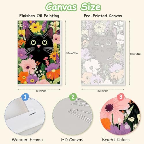 Spandrel Cat Framed Paint by Numbers Kit for Adult, Flowers Adult Paint by Number Kits on Canvas, DIY Acrylic Oil Easy Animals Painting by Numbers for Home Wall Decor, 8x12in - color: Cat, Flower