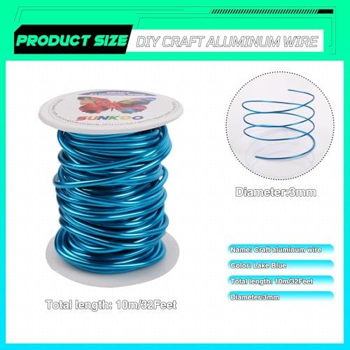 Aluminum Craft Wire,8 Gauge (3mm) Turquoise Blue Bendable Wire,32 Feet Continuous Roll for Jewelry Making,Sculpting,Floral & Armature Projects - size: 8 Gauge 32FT, style: Turquoise Blue