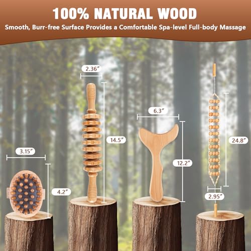 KintKita Wood Therapy Massage Tools, 4 in 1 Lymphatic Drainage Massager Body Sculpting Tools, Professional Maderoterapia Kit Cellulite Massager for Body Contouring,Relief Muscle
