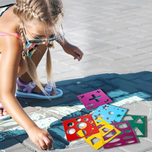 Peohud 40 Pieces Geometric Shaped Stencils, Simple Drawing Chalk Stencils, Colorful Art Painting Template Set for DIY Craft, 5.9 x 5.9 Inches - size: 5.9 inches (square)