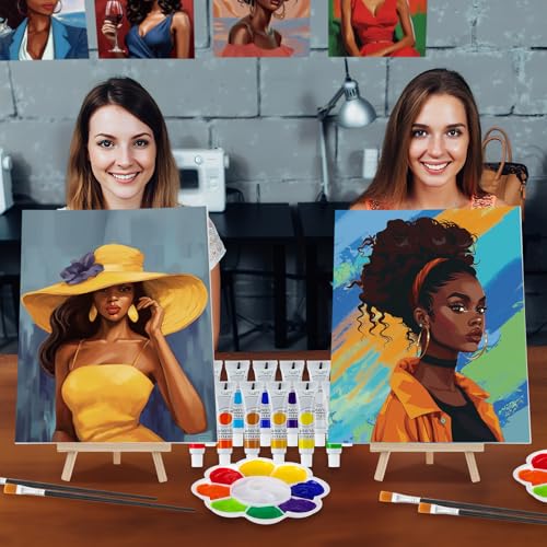 Zhanmai Afro Queen 88 Pcs 8 x 10 Inch Pre Drawn Canvas for Painting Kit Pre Stretched Canvas for Sip and Paint Party Favor Coloring DIY Virtual Party Birthday Gifts Adult's Date Night - style: Afro Queen