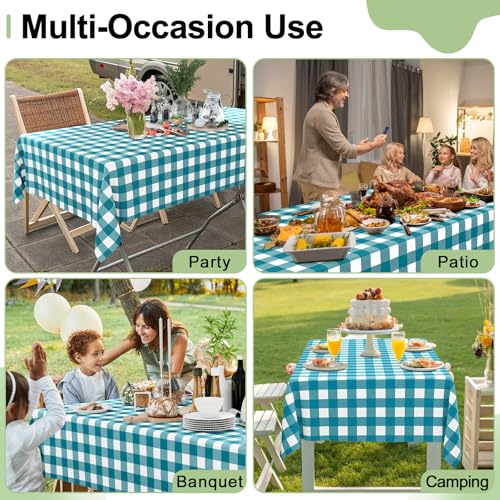 Smiry 8 Packs Gingham Disposable Table Cloth, 54 x 108 Inch Waterproof Plastic Tablecloth, Rectangle Turquoise and White Checkered Table Covers for Picnic, Birthday, Party - color: Turquoise and White, size: 54"x108" (Pack of 8)