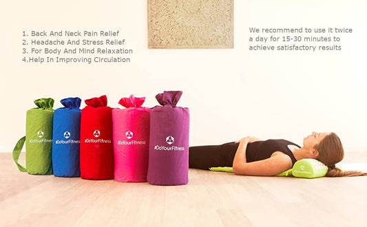 #DoYourFitness Acupressure Mat and Pillow Set - Relieves Stress, Back, Neck, and Sciatic Pain - Comes with a Vinyl Carry Bag for Storage and Travel - Red