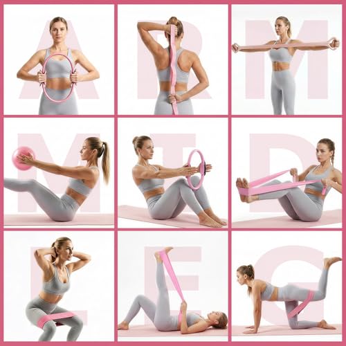 Pilates Kit, Home Pilates Equipment for Women, Workout Kit with 14.5" Pilates Ring and Ball,Yoga Block, Yoga Knee Pad Mats, Resistance Bands, Ankle Weights, Sliders & Grip Socks Accessories