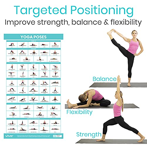Vive Yoga Poster - Poses for Beginners and Experts - Mat Exercise Home Gym | Workout Accessories Set- Double Sided Laminated Flow Chart Accessory - Instructional Guided Routine - for Women, Men
