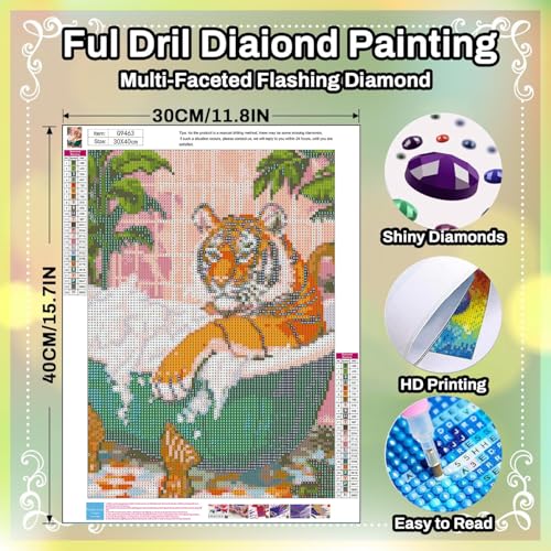 Tiger Diamond Painting Kits for Adults Tiger Diamond Art Kits for Adults | Bathing Tiger Animals Gem Art Kits for Adult for Gift Home Wall Decor 12x16 Inch - color: G9463