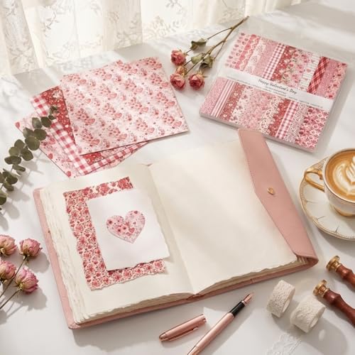 Pink scrapbook paper, 6x6 Double Sided Scrapbooking Paper with Floral & Heart Patterns, Cute Decorative Paper for Crafts, DIY, Ideal for Valentines and Mother's Day (Valentine) - color: Sweat Hearts