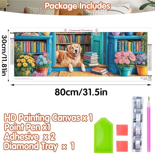 SKRYUIE 5D Large Diamond Painting Kits Dog - DIY Diamond Art Kits for Adults Book, Full Round Drill - Crystal Embroidery Cross Stitch - Craft for Wall & Office Decor - 12x30 inch / 30x80 cm B11 - color: colorful-15