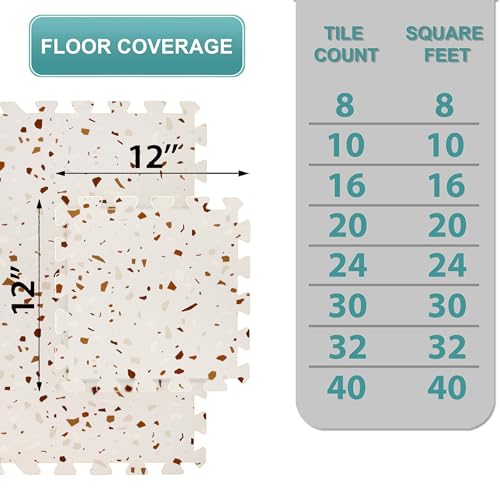 Sorbus Wood Grain Foam Floor Tiles (16 Tiles, 16 Sq Ft, Terrazzo) | Interlocking mats for basement flooring; each tile covers 1 square foot and is 3/8-inch thick for home, office or playroom. - color: Terrazzo