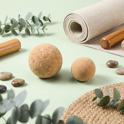 TrelaCo Cork Massage Balls Set of 2 for Fascia Release After Exercise Yoga Point Therapy Relax Muscles Relieve Stress Tools (6+8cm) - size: 6+8cm