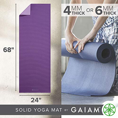 Gaiam Yoga Mat, Solid Color Non-Slip, 6mm - color: Plum/Jam, size: 68"L x 24"W x 6mm Thick