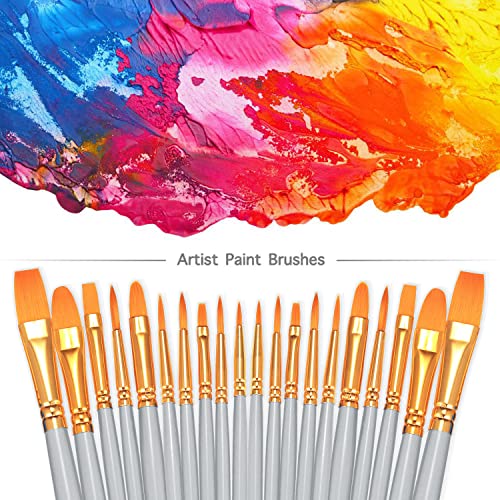 BOSOBO Paint Brushes Set, 20 Pcs Small Paint Brush Kit Round Flat Tip Nylon Hair, for Acrylic Painting, Watercolor, Oil Painting, Kids Face Nail Art Canvas Rock Craft, Art Supplies, Silver Gray - color: Silver Gray, size: 2 Pack
