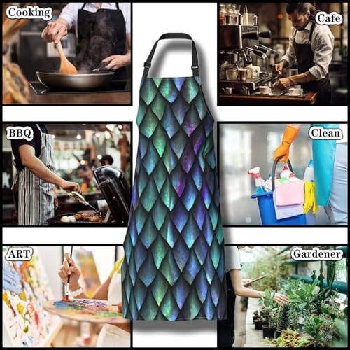 Gardening Apron for Men Dragon Scales Cute Aprons for Women for Kitchen Cooking Restaurant BBQ Painting Crafting 27” (W) x 31” (H), Waterproof Apron - color: Dragon Scales