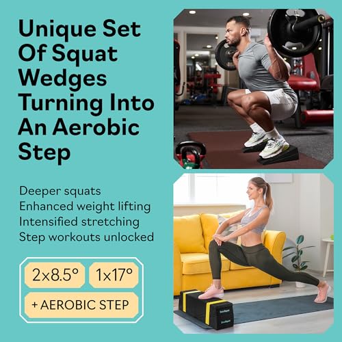Squat Wedge Block Set of 3/5 - 960 LBS Capacity - Slant Board for Calf Stretching with 5 Stackable Angles - Calf Stretcher Slant Board - Workout Equipment - EPP Material for Exercise Equipment & Physical Therapy - color: Black&Classic