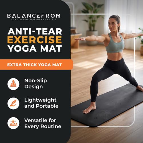 BalanceFrom 1-inch Thick 71x24 Inches Extra Thick Exercise Yoga Mat - color: Black