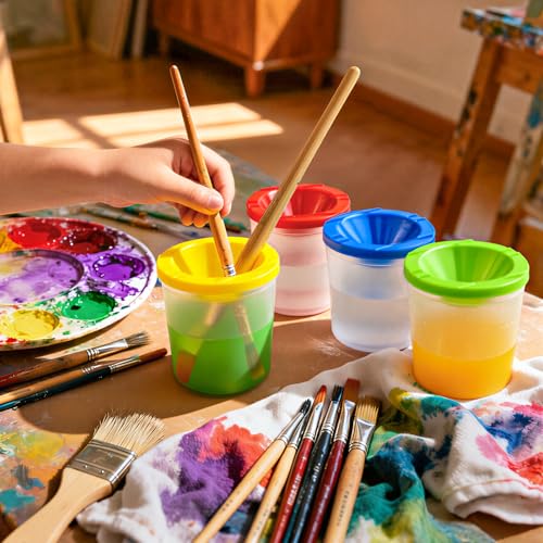No Spill Paint Cups, 24pcs Paint Cups with Lids for Kids Suitable for Kids Paint, Spill Proof Paint Cups are Ideal for Classroom Art Supplies and Crafts, Durable Paint Cups with Lids(4 Colors)