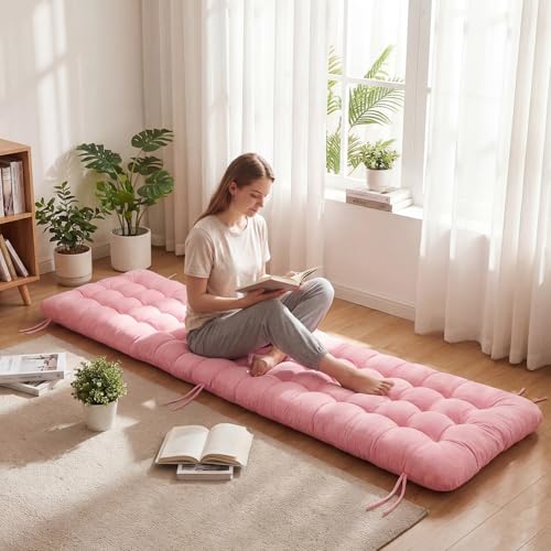 Wenqik Long Floor Cushion Large Floor Cushion with Brushed Cotton 74.8 x 27.5 x 3.15 in Jumbo Lounger Pillow for Outdoor Indoor Bay Window Meditation Yoga Reading Sleeping (Pink) - color: Pink