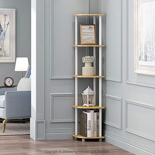 Furinno 99811 턴-N-튜브 5단 코너 디스플레이 랙 다기능 선반 유닛 - color: 너도밤나무/화이트, size: 5단 코너용