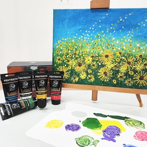 Heavy Body Acrylic Paints 12 Colors*75ml, 24 Colors Solid Watercolor Paints in Tin Box, 1 Refillable Water Brush Pen, Art Crafts Paint for Canvas Professional Paint Sets for Artists Students