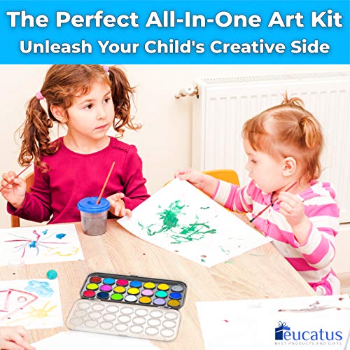 Vibrant Portable Watercolor Paint Set with Paintbrush. Fun and Colorful 21 Large Cake Palette, Medium and Bright Colors, Smooth Blending, Great for Artists and Beginners, On-the-Go Multi-Color Set