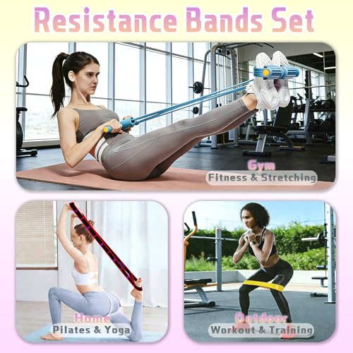 5 Pcs Resistance Bands Set, Pedal Resistance Band with Handles Fitness Equipment, Workout Elastic Exercise Bands for Ab, Waist, Arm, Leg, Women Stretch Bands for Pilates, Yoga at Home, Gym - color: Colorful