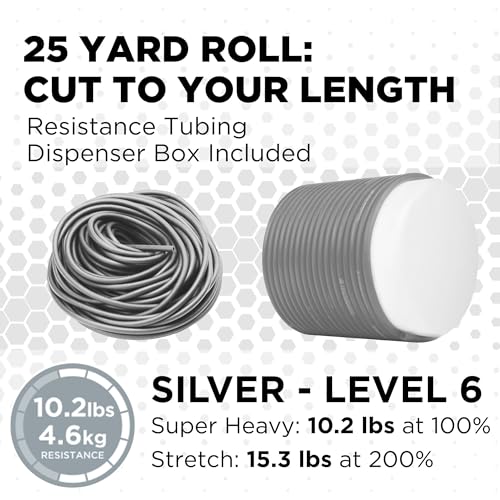 THERABAND Resistance Tubing, Exercise Band, Physical Therapy, 25' - color: Level 6 / Super Heavy - Silver, size: 25 Foot