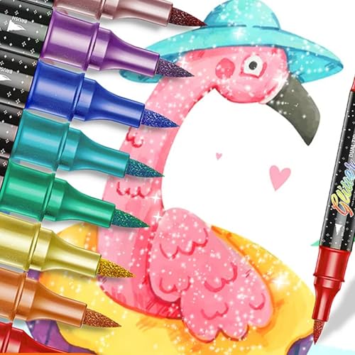 48 Colors Glitter Effect Brush Markers, Dual Tip Sparkling Art Markers, Smoothly Glide With Shimmer Effect, Quick Drying, 24 Pcs for Drawing, DIY Crafts & Writing