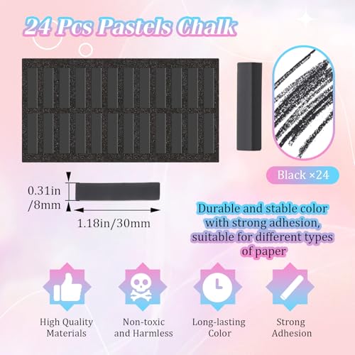Watersay 24 Pcs Soft Pastel Drawing Chalk Set Square Sketch Chalk Non-toxic Artist Pastel Sticks for Professional Artists and Art Lovers(30 x 8 x 8 mm,Black Color) - color: Black Color, size: 1 Count (Pack of 24)