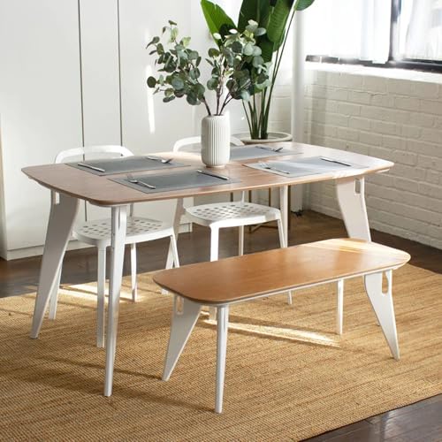 HOEK Multipurpose Bench - Birch with Black Legs, FSC-Certified Plywood | One-Click No-Tools Assembly with Wall Storage Cleat - Scratch-Resistant Waterproof Surface for Everyday Use