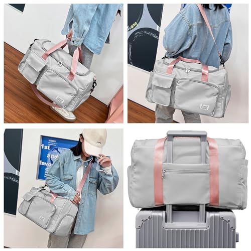 Suruid Gym Bag with Shoe Compartment, Sports Duffle Bag for Women, Pgray - color: Gray Pink