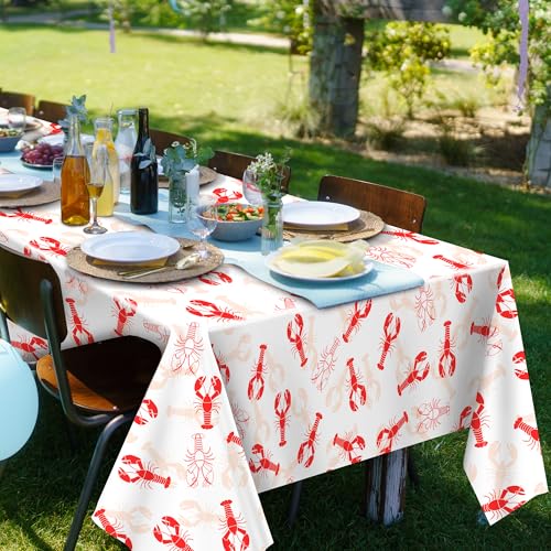Kochorie 2 Pieces Crawfish Plastic Tablecloth 108 x 54 Inch White and Red Crawfish Table Cover Waterproof Lobster Tablecloth for Summer Seafood Party Supplies Home Outdoor Decorations - style: Crawfish