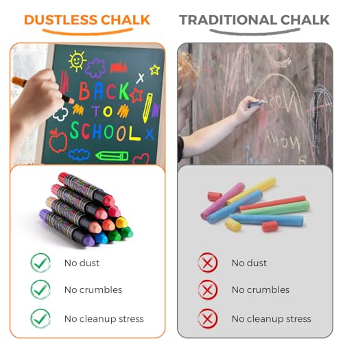 Dustless Chalk for Kids with Twist-Up Holders, 12 Washable Colors bulk | Non-toxic chalk with case and cleaning cloth; thick easy-grip design for chalkboards, sidewalks and creative play, ages 3+.