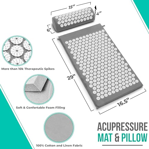 Sivan Acupressure Mat & Pillow Set for Back & Neck (Large, Gray/White) - color: Gray/White, size: Large