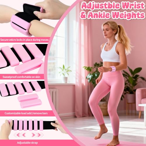 Pilates Equipment Kit for Home Workouts - 18pcs Set- 14'' Pilates Ring and Ball Set for Women, Pilates/Yoga Accessories Kit with Wrist Weights, Resistance Bands, Core Sliders, Yoga Strap - color: pink