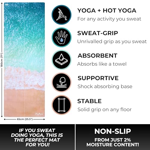 Plyopic All In One Yoga Mat | Luxury Sweat-Grip Mat/Towel Combo | Ideal for Yoga, Hot Yoga, Bikram, Pilates, Workout & Exercise | Eco-Friendly Natural Rubber - color: Beach