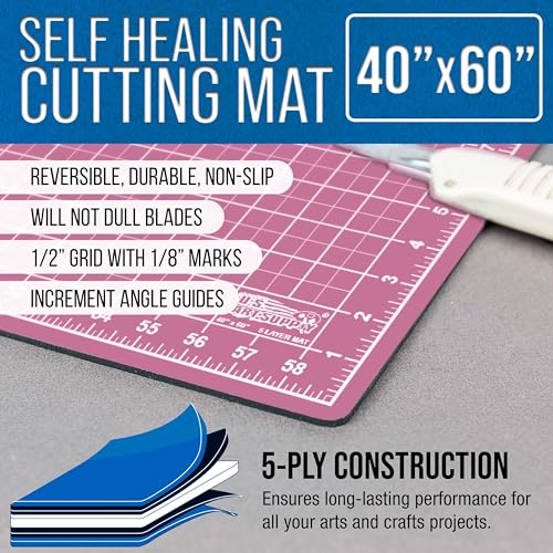 U.S. Art Supply 40"x60" Self-Healing Cutting Mat 5-Ply Pink/Blue | Double-Sided Pink/Blue Craft Mat, Non-Slip Cutting Mats for Crafts, Sewing, Quilting, Scrapbooking - color: Pink/Blue