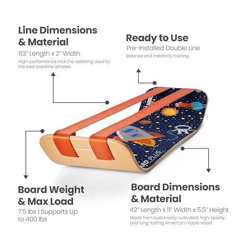 GIBBON SlackBoard, Balance Board Kids & Adults, Slackline Balance Trainer - color: Astro Plus with Stand