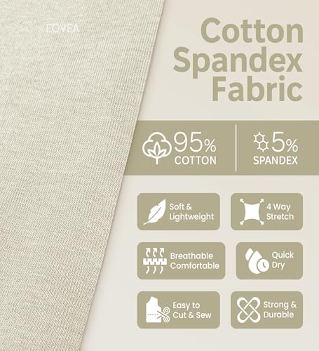 EOVEA - Cotton Spandex Fabric by The Yard - 4 Way Stretch Jersey Knit - Spandex & Cotton T-Shirt Fabric - Lightweight, Breathable - 60" Wide Roll| 10 oz(Ivory, 1 Yard) - color: Ivory, size: 1 Yard