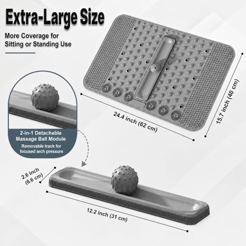 Soft TPR Extra Large Acupressure Foot Massage Mat With Removable Ball | 12 Magnets, Silicone-Like TPR, 24.4" x 15.7" Roll-Up Under Desk Foot Massager For Plantar Fasciitis And Foot Pain Relief - color: Gray