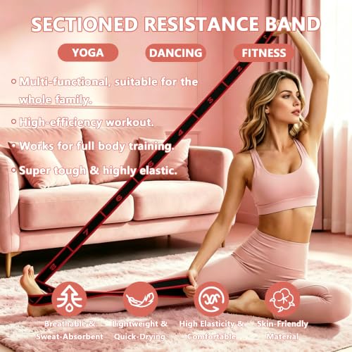 Fabric Exercise Straps, Number Stretch Resistance Bands with 10/12 Loops - color: Black, size: 10Loops